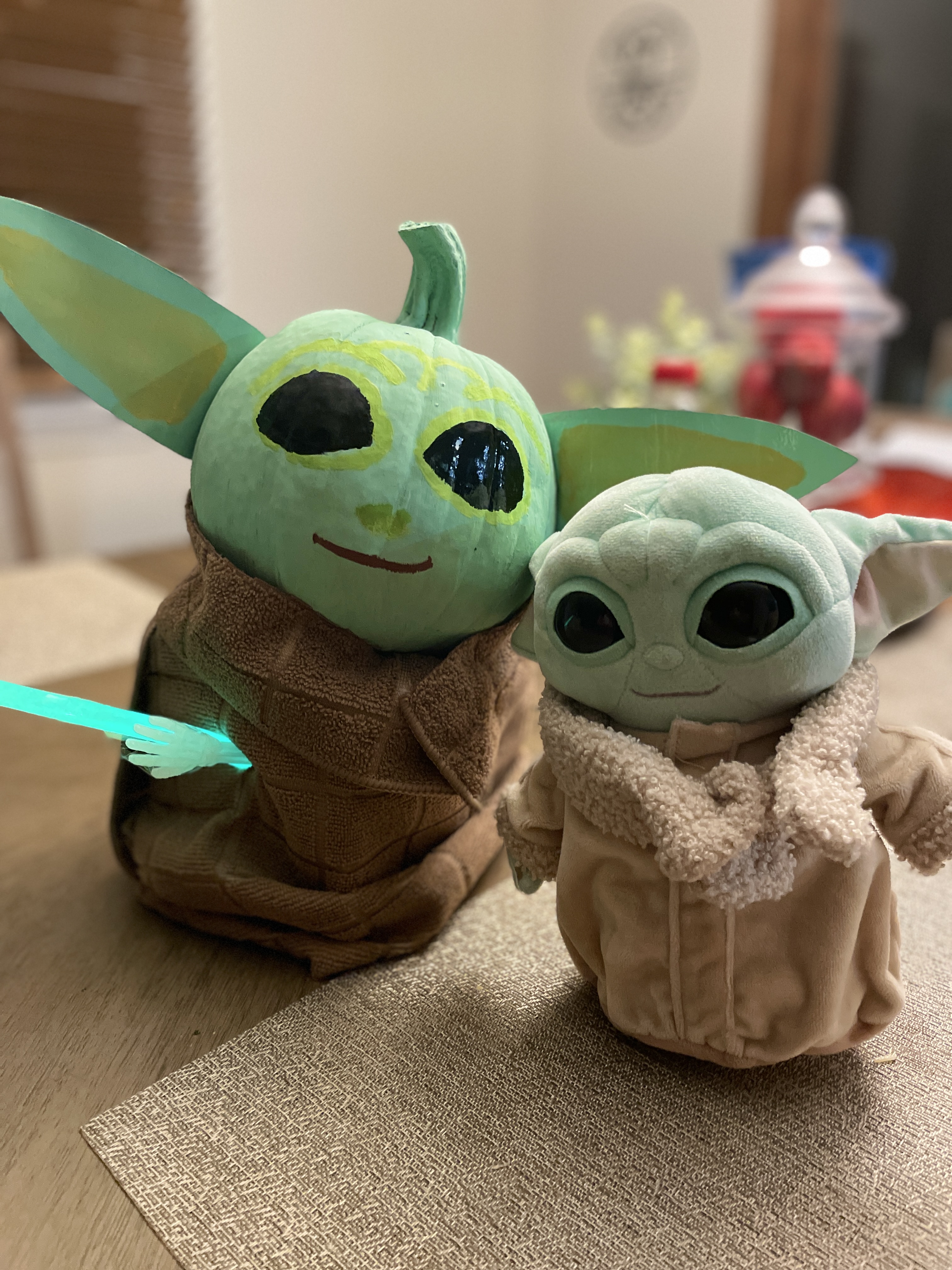 Baby Yoda painted in pumpkin