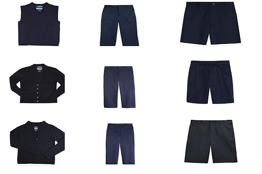 uniform items - navy sweaters and bottoms