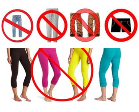 leggings-jeans-sweatpants-baggy-pants-biker-shorts-not-permitted