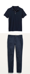 navy polo shirt with navy pants
